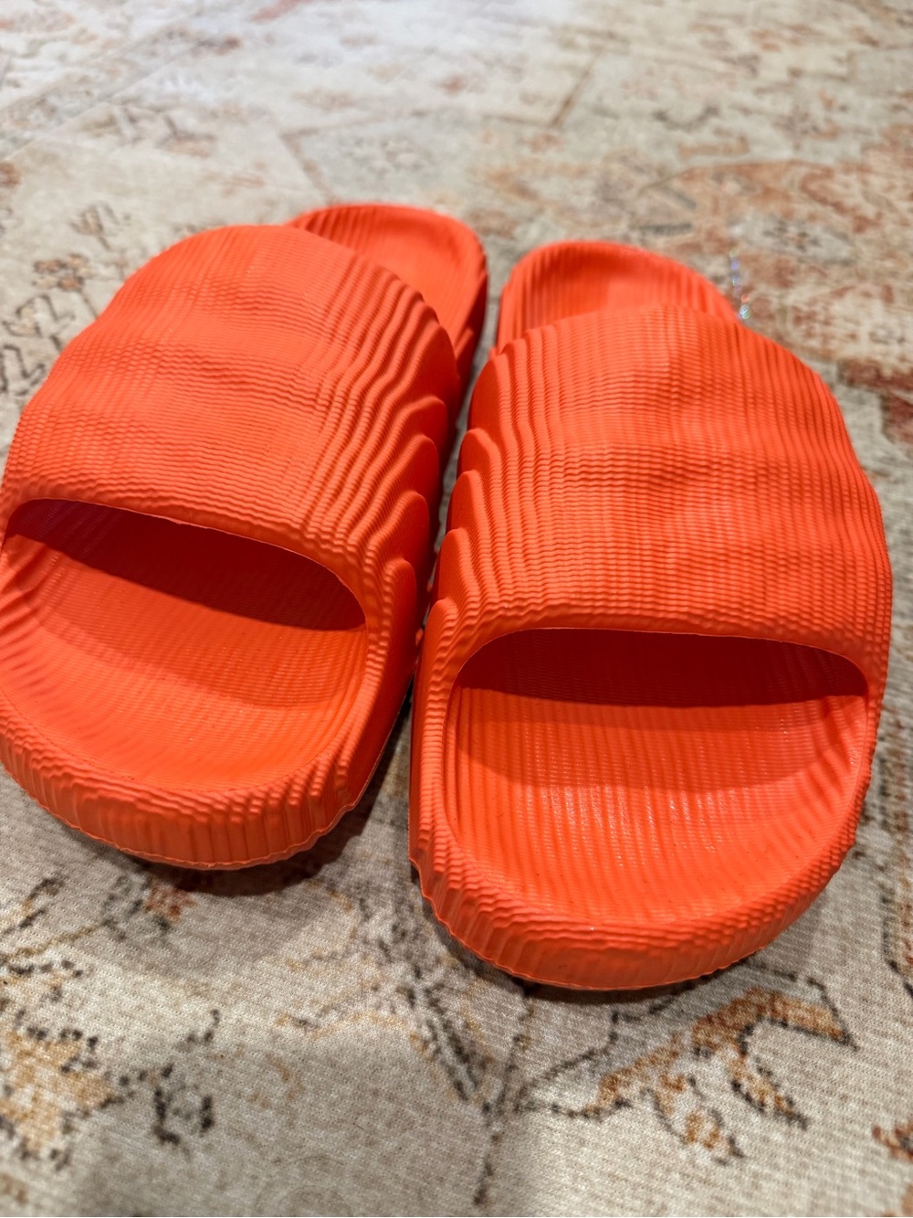 adidas Orange Ribbed Slide Sandals
